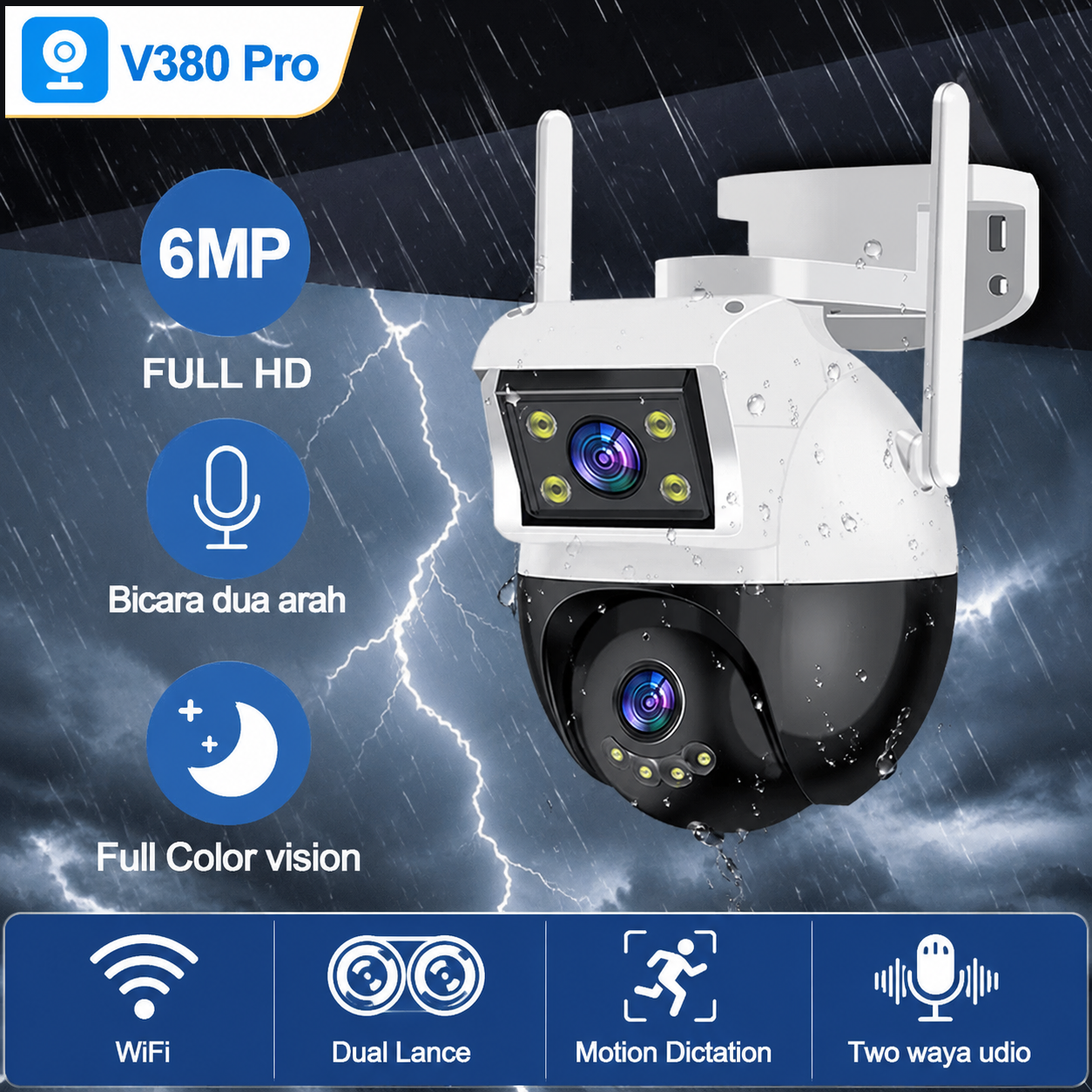 Picture of 2 Lance Outdoor Waterproof CCTV Camera 3MP+3MP Color Night Vision WiFi IP Security Cameras V380 PRO