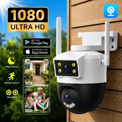 Picture of 2 Lance Outdoor Waterproof CCTV Camera 3MP+3MP Color Night Vision WiFi IP Security Cameras V380 PRO