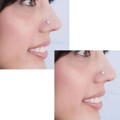 Picture of American Diamond One Stone Nose Pin -12cn Set-A Wedding Engagement Bridal Jewelry Perfect Noth Gift for Girls and Women Party Nakful White Colored + Free Matching Gift Item!