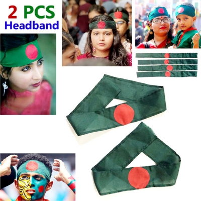 Picture of Premium 2 PCS National Flag of Bangladesh Headbands Factory Direct Supply Set A Chinese Clothe Potaka Any Program Indicate Patriotism Showing Respect Victory / Independence Day Craft Stationery Product Red And Green Color for All Men and Women  - One size