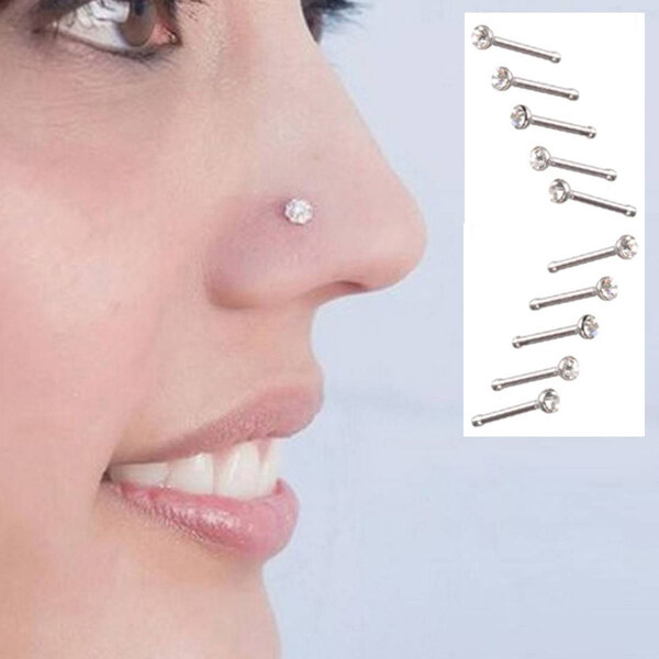 Picture of 2 PCS American Diamond One Stone Nose Pin -12cn Set-A Wedding Engagement Bridal Jewelry Perfect Noth Gift for Girls and Women Party Nakful White Colored + Free Matching Gift Item!