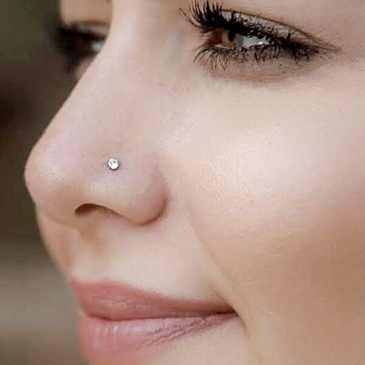 Picture of 2 PCS American Diamond One Stone Nose Pin -12cn Set-A Wedding Engagement Bridal Jewelry Perfect Noth for Girls and Women Party Nakful White Colored Combo + 25 PCS Safety Pins Free Gift
