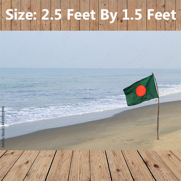 Picture of 2.5ft x 1.5ft National Flag Bangladesh Factory Direct Supply Set C Chinese Cloth Potaka Best for Any Program Patriotism Respect Victory/Independence Day Craft Stationery Product Red Green Color-Ideal Category Combo Offer (2 PCS Headband Free Gift)