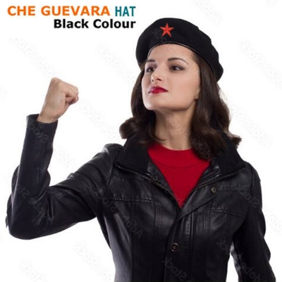 Picture of Che Guevara Hat Direct Factory Supply Cuban Revolutionary Cotton Fabric All Seasons Star Badge Military Cap Fancy Dress Party Accessories Free Size for Men Women Sports Model Black/Red Colour - One size