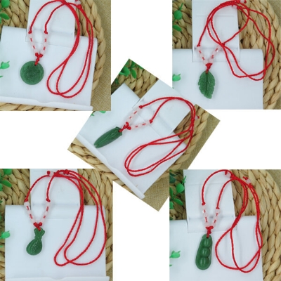 Picture of Organic Glass Popular Red Rope Beaded Pendant Factory Direct Supply All-Match Couple Multiple Necklace Imitation Peace Stone Mala Stall Temple Exhibition Hot Selling Jewelry Accessories Birthday Party Fair Amazing Gift For Men/Women Green Color