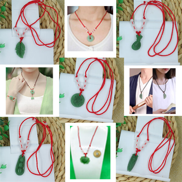 Picture of Organic Glass Popular Red Rope Beaded Pendant Factory Direct Supply All-Match Couple Multiple Necklace Imitation Peace Stone Mala Stall Temple Exhibition Hot Selling Jewelry Accessories Birthday Party Fair Amazing Gift For Men/Women Green Color