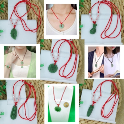 Picture of Organic Glass Popular Red Rope Beaded Pendant Factory Direct Supply All-Match Couple Multiple Necklace Imitation Peace Stone Mala Stall Temple Exhibition Hot Selling Jewelry Accessories Birthday Party Fair Amazing Gift For Men/Women Green Color