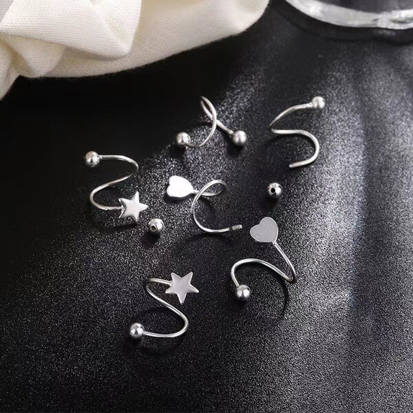 Picture of 1 Pair American Popular Spiral Earrings Direct Factory Supply Set A All Match Cool Style Spring S Shaped Kaner Dul Daily Life Jewelry Accessories Birthday Wedding Engagement Bridal Party Amazing Gift Item for Girls Women Silver Color