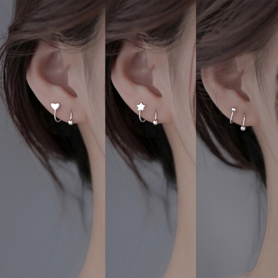 Picture of 1 Pair S Shaped Spiral Earrings Set A1 All Match Cool Style Spring Kaner Dul Daily Life Jewelry Accessories Birthday Wedding Engagement Bridal Party Amazing Gift Item for Girls Women Silver Color