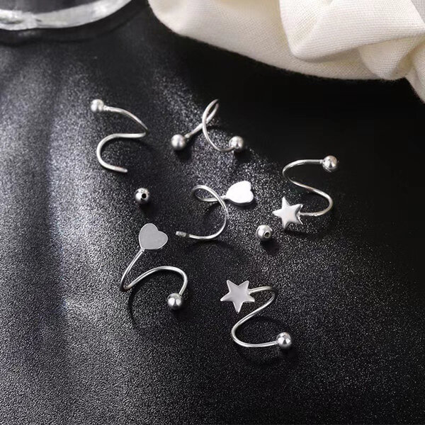 Picture of 1 Pair S Shaped Spiral Earrings Set A1 All Match Cool Style Spring Kaner Dul Daily Life Jewelry Accessories Birthday Wedding Engagement Bridal Party Amazing Gift Item for Girls Women Silver Color