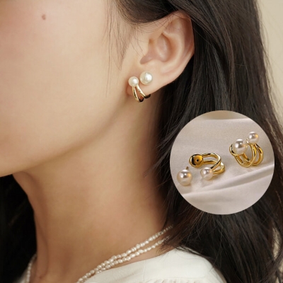 Picture of Double C Pair Of Pearl 24K Gold Water Drop Earrings Set B1 All Match Eardrop Versatile Personality Autumn Winter Retro Kaner Dul Jewelry Accessories Birthday Wedding Engagement Bridal Party Amazing Gift Item for Women Girls Golden Color