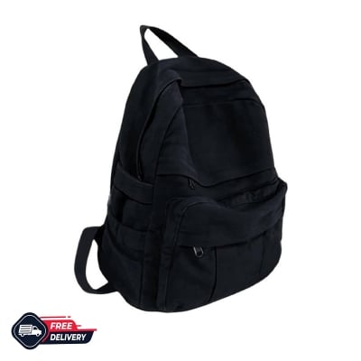 Picture of  Black Canvas Backpack for Women and Men Retro Aesthetic Rucksack Basic Backpack for High School/College Students Travel Laptop Bag