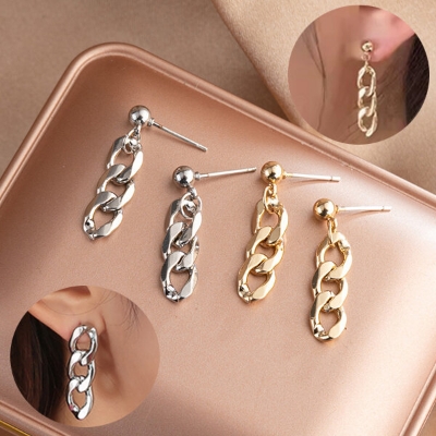 Picture of Chain Earrings 24K Gold Water Drop Set C1 All Match Eardrop Versatile Personality Autumn Winter Retro Kaner Dul Jewelry Accessories Birthday Wedding Engagement Bridal Party Amazing Gift Item for Women Girls Gold/Silver Color