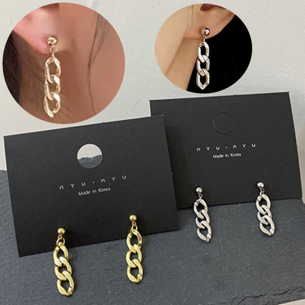 Picture of Chain Earrings 24K Gold Water Drop Set C1 All Match Eardrop Versatile Personality Autumn Winter Retro Kaner Dul Jewelry Accessories Birthday Wedding Engagement Bridal Party Amazing Gift Item for Women Girls Gold/Silver Color