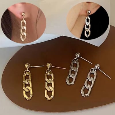 Picture of Chain Earrings 24K Gold Water Drop Set C1 All Match Eardrop Versatile Personality Autumn Winter Retro Kaner Dul Jewelry Accessories Birthday Wedding Engagement Bridal Party Amazing Gift Item for Women Girls Gold/Silver Color