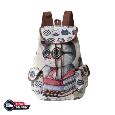 Picture of Large Ethnic Style Backpack With Embroidered Cat