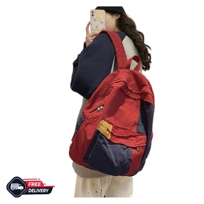 Picture of Casual Contrast Color Canvas Backpack - Red