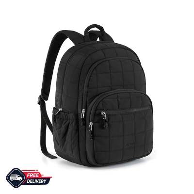 Picture of BAGSMART College Laptop Backpack, Travel Backpack for Women, Quilted Casual Daypack, Water-Resistant Bookbag for 15.6 Inch Laptop, Black