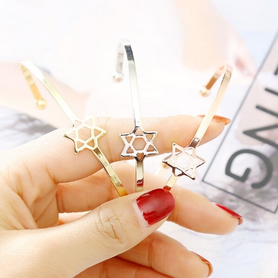 Picture of Lucky Hollow Six-Pointed Star Bracelet Set B1 Tassel Brelet Versatile Personality Autumn Jewelry Bracelat Daily Life Amazing Gift Item Retro Braslete Bangles Accessories for Female Girls Gold/Silver Color