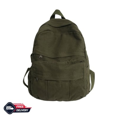 Picture of Military Green Canvas Backpack for Women and Men Retro Aesthetic Rucksack Basic Backpack for High School/College Students Travel Laptop Bag (Green)