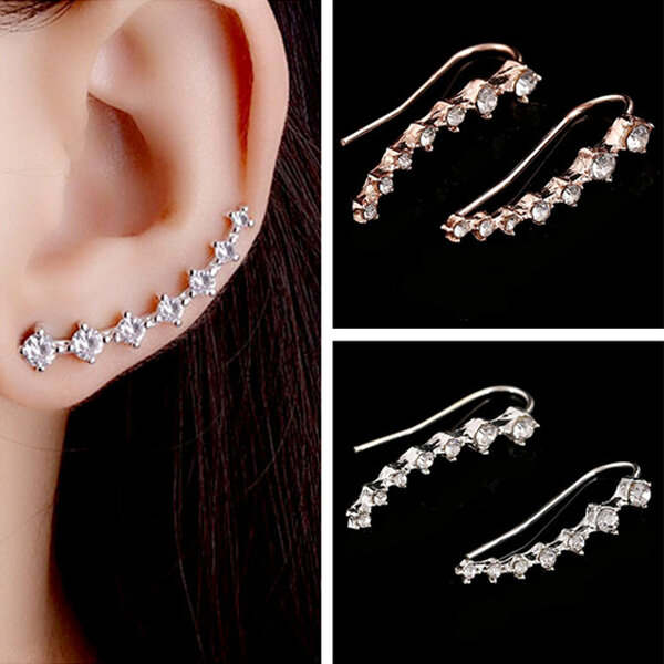 Picture of Seven Stone Long Crystal Earrings Set K1 Hollow Tassel Pendant Eardrop Versatile Personality Autumn Retro Kaner Dul Jewelry Accessories Birthday Wedding Engagement Bridal Party Amazing Gift Item for Female Girls Gold/Silver Color