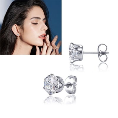 Picture of Six-Claw Round One Stone Zircon Earrings Set L1 Hollow Tassel Pendant Snowflake Eardrop Versatile Personality Autumn Retro Kaner Dul Jewelry Accessories Birthday Wedding Engagement Bridal Party Amazing Gift Item for Female Girls White Color