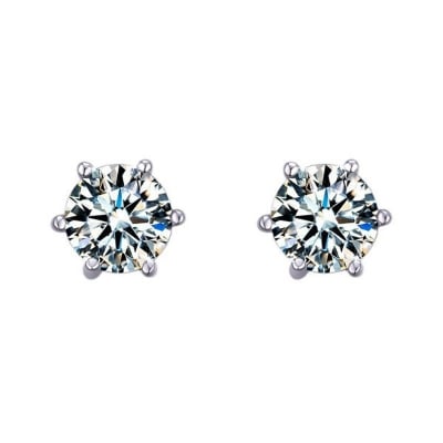 Picture of Six-Claw Round One Stone Zircon Earrings Set L1 Hollow Tassel Pendant Snowflake Eardrop Versatile Personality Autumn Retro Kaner Dul Jewelry Accessories Birthday Wedding Engagement Bridal Party Amazing Gift Item for Female Girls White Color