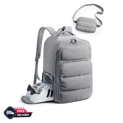 Picture of BAGSMART 35L Travel Backpack Women, 17.3 Inch Carry On Backpack Flight Approved, Personal Item Backpack Travel Bag, Water Resistant Casual Daypack, Desert - grey