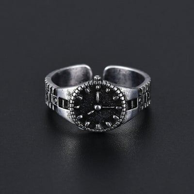 Picture of Adjustable Creative Watch Finger Ring Set C1 Versatile Personality Autumn Retro Angti Daily Life Jewelry Accessories Birthday Wedding Engagement Bridal Party Amazing Gift Item for Men and Women Silver Color