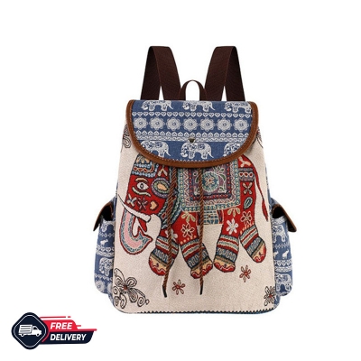 Picture of Large Ethnic Style Backpack With Embroidered Elephant