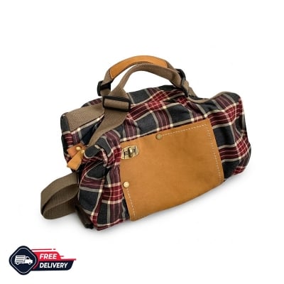 Picture of Cozy Vintage Plaid Leather Convertible Backpack-Shoulder Bag