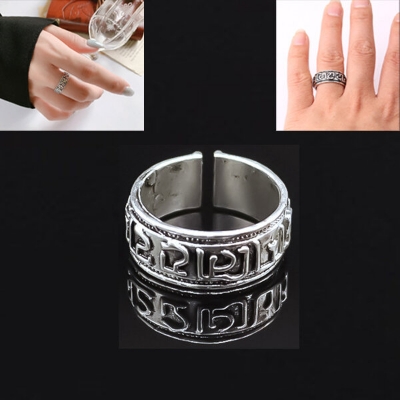 Picture of Adjustable Brave Heart Letter Antique Finger Ring Set i1 Ethnic Style Versatile Personality Autumn Retro Angti Daily Life Jewelry Accessories Birthday Wedding Engagement Bridal Party Amazing Gift Item for Men and Women Silver Color