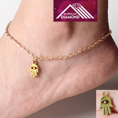Picture of American Popular Fatima Hand Payel Direct Factory Supply SetA Chain Anklet All-Match 24K Gold Water Drop Mossonite Zircon Pendant Beach Nupur Jewelry Accessories Birthday Wedding Engagement Bridal Party Amazing Gift for Women Gold/Silver Color