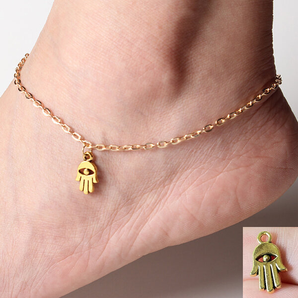 Picture of Popular Fatima Hand Payel Set A1 Chain Anklet All-Match 24K Gold Water Drop Mossonite Zircon Pendant Beach Nupur Jewelry Accessories Birthday Wedding Engagement Bridal Party Amazing Gift Item for Women Gold and Silver Color