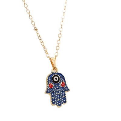 Picture of Popular Fatima Hand Creative Pendant Set C1 All-Match Necklace Panja Mala with Locket Temple Exhibition Hot Selling Jewelry Accessories Birthday Wedding Engagement Bridal Party Amazing Gift for Male and Female Green Gold Color
