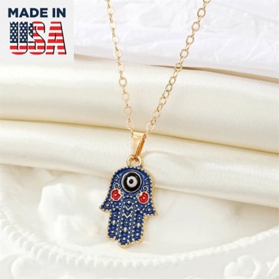 Picture of American Fatima Hand Popular Creative Pendant Direct Factory Sales Set C All-Match Necklace Panja Mala With Locket Temple Exhibition Hot Selling Jewelry Accessories Birthday Wedding Engagement Bridal Party Amazing Gift for All Green Gold Color