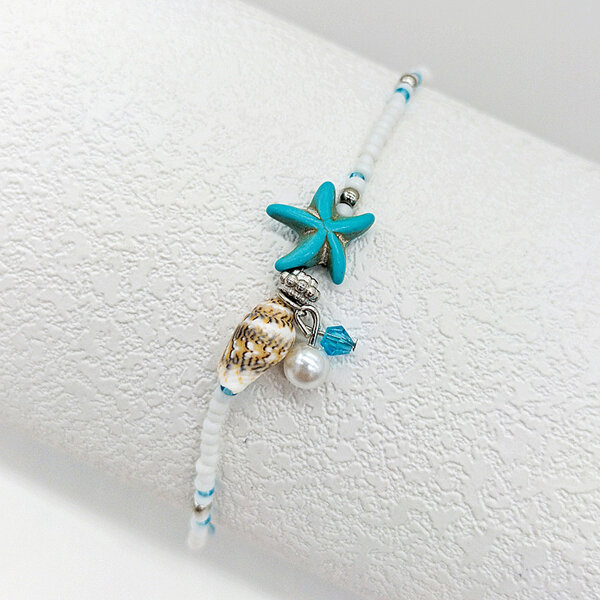 Picture of Popular Pearl Starfish Hot Selling Payel Set C1 Temple Exhibition Autumn Retro Foot Decoration Chain Anklet All-Match Pendant Beach Nupur Jewelry Accessories Birthday Wedding Engagement Bridal Party Amazing Gift Item for Women MultiColor