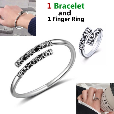 Picture of Hot Selling Montara Adjustable Bracelet and Finger Ring Set H1 Temple Exhibition Autumn Electroplating Brelet Jewelry Accessories Birthday Wedding Engagement Bridal Party Bracelat Amazing Gift Braslete Bangles Silver Color for All