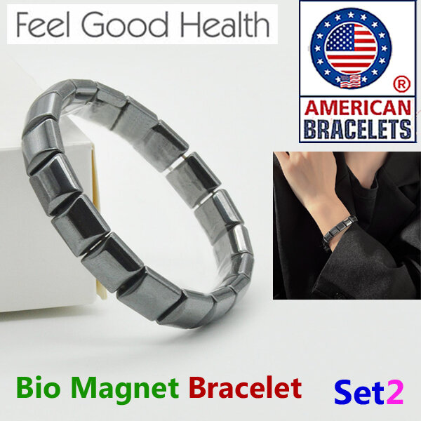 Picture of American Hot Selling Bio Magnetic Bracelet Adjustable Direct Factory Sales Set 2 Natural Hematite Stone Brelet Jewelry Birthday Wedding Engagement Bridal Party Bracelat Amazing Gift Braslete Bangles Black Color for Men Women