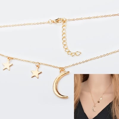 Picture of Hot Selling Star Moon Chain With Locket 24K Gold Water Drop Set D All-Match Pendant Necklace Versatile Personality Exhibition Autumn Mala Popular Jewelry Accessories Birthday Wedding Engagement Bridal Party Amazing Gift Item Gold/Silver Color for All