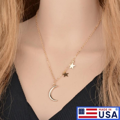 Picture of American Popular Moon Star Chain With Locket Direct Factory Sales Set D1 24K Gold Water Drop Pendant Necklace Versatile Personality Mala Hot Selling Jewelry Accessories Birthday Wedding Engagement Bridal Party Amazing Gift Item Gold/Silver Color for All