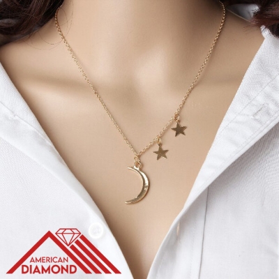 Picture of American Popular Moon Star Chain With Locket Direct Factory Sales Set D1 24K Gold Water Drop Pendant Necklace Versatile Personality Mala Hot Selling Jewelry Accessories Birthday Wedding Engagement Bridal Party Amazing Gift Item Gold/Silver Color for All