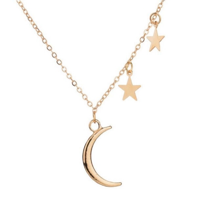 Picture of American Popular Moon Star Chain With Locket Direct Factory Sales Set D1 24K Gold Water Drop Pendant Necklace Versatile Personality Mala Hot Selling Jewelry Accessories Birthday Wedding Engagement Bridal Party Amazing Gift Item Gold/Silver Color for All