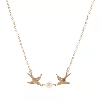 Picture of Double Flying Birds Hot Selling Pearl Necklace 24K Gold Water Drop Set E1 Locket Chain Pendant Versatile Personality Exhibition Mala Popular Jewelry Accessories Birthday Wedding Engagement Bridal Party Amazing Gift Item Gold/Silver Color for Men Women