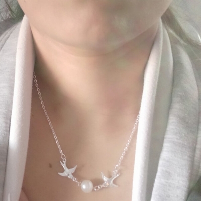 Picture of Double Flying Birds Hot Selling Pearl Necklace 24K Gold Water Drop Set E1 Locket Chain Pendant Versatile Personality Exhibition Mala Popular Jewelry Accessories Birthday Wedding Engagement Bridal Party Amazing Gift Item Gold/Silver Color for Men Women