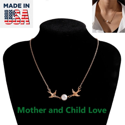 Picture of American Popular Double Flying Birds Pearl Necklace Factory Direct Supply 24K Gold Water Drop Set E Locket Chain Pendant Mala Hot Selling Jewelry Accessories Birthday Wedding Engagement Bridal Party Amazing Gift Item Gold/Silver Color for All