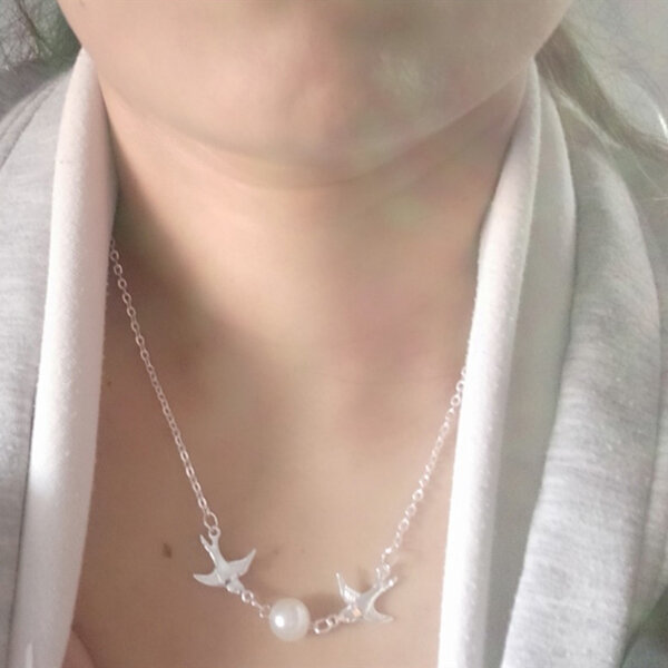 Picture of American Popular Double Flying Birds Pearl Necklace Factory Direct Supply 24K Gold Water Drop Set E Locket Chain Pendant Mala Hot Selling Jewelry Accessories Birthday Wedding Engagement Bridal Party Amazing Gift Item Gold/Silver Color for All
