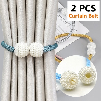 Picture of 2 PCS Hot Selling Pearl Buckle Curtain Belt Set B1 Double Headed Long Tassel Cotton Door and Window Parda Barrier Tie Rope Non Clip/Hook Handmade Kushikata Accessories Popular Cottage Home Decorative Lanyard Amazing Gift Item Multicolor