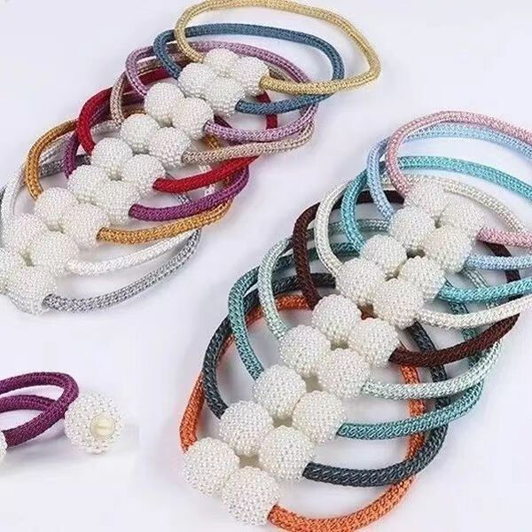 Picture of 2 PCS Hot Selling Pearl Buckle Curtain Belt Set B1 Double Headed Long Tassel Cotton Door and Window Parda Barrier Tie Rope Non Clip/Hook Handmade Kushikata Accessories Popular Cottage Home Decorative Lanyard Amazing Gift Item Multicolor