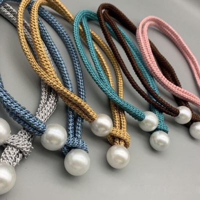 Picture of 2 PCS Hot Selling Pearl Curtain Belt Set C1 Double Headed Long Tassel Cotton Door and Window Parda Barrier Tie Rope Non Clip/Hook Handmade Kushikata Popular Accessories Cottage Home Decorative Lanyard Amazing Gift Item Multicolor